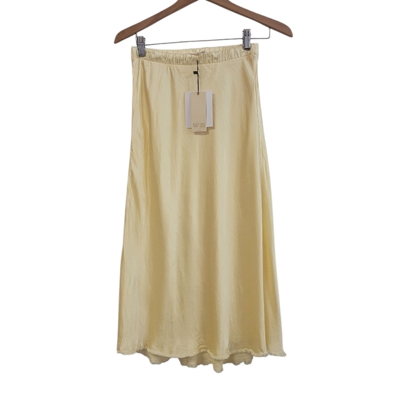 Nation Ltd Yellow Satin Midi Skirt Raw Hem XS / Small Pull On New USA - Picture 2 of 6